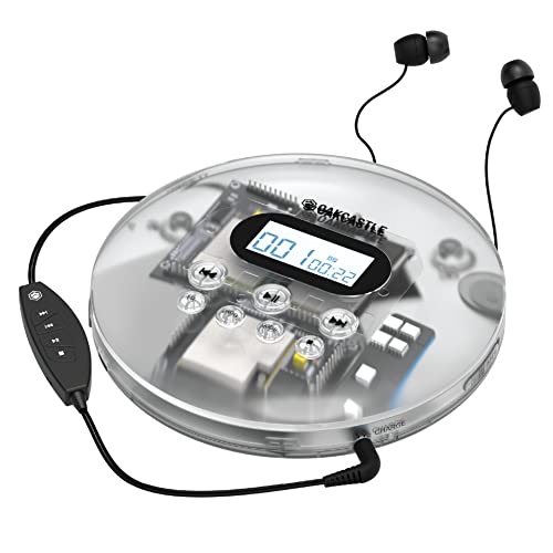 Oakcastle CD100 Wiederaufladbarer Bluetooth-CD-Player | 12 Stunden tragbare Spielzeit | Im Auto kompatibler persönlicher CD-Player | Inklusive Kopfhörer, AUX-Ausgang, Anti-Skip-Schutz