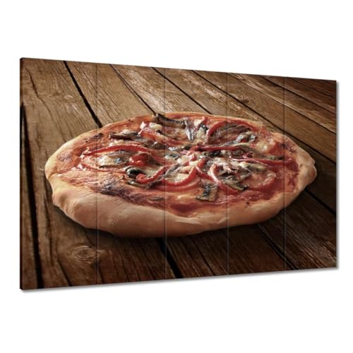 Tableau sur toile pizza italienne et bois rustique grande décoration murale maison 100 x 70 cm