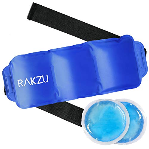 RAKZU Ice Pack for Injuries Reusable Gel Ice Cold & Hot Soft Therapy Pack with Strap for Cold Compress Shoulder Knee Arm Ankle Pain Relief Neck Waist 14.5 X 5.5 Inch