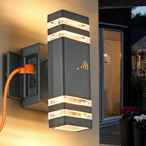 DASTOR Dusk to Dawn Outdoor Wall Light, 3000K Warm White Up and Down Light Outdoor Wall Sconce, Square Aluminum Exterior Light Fixture for Porch Patio Garage