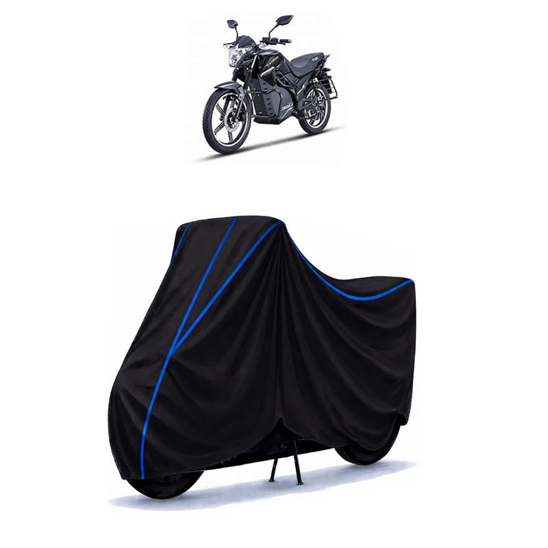 Image of Pure EV Etryst 350 Bike Cover Water Resistant Universal Motorcycle Rain | Heavy Duty UV Protection, Dust, Scratch Indoor Outdoor All Weather with Black Blue Piping Elastic