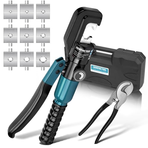 Hydraulische Crimpzange Presszange mit Kabelschere 9 Sätzen der Crimpformen 4-70 mm für Kabelarbeiten Autoreparatur Drahtgitter-Leitplanken Blau