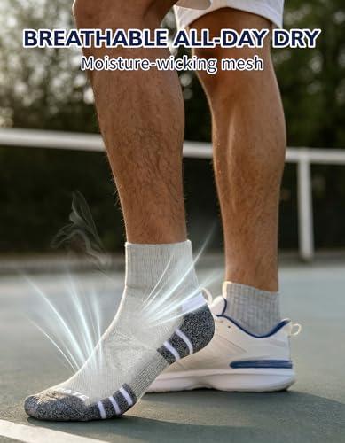 Image of CLOSEMATE 6 Pairs Mens Athletic Ankle Socks Cushioned Running Quarter Socks | Cotton socks with breathable mesh, terry cushion & secure fit for sports, sneakers& daily wear
