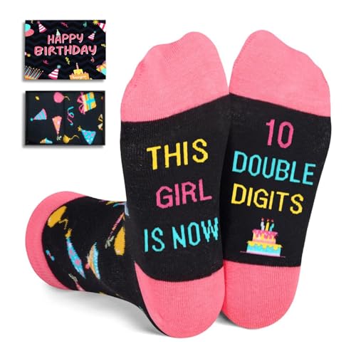 HAPPYPOP 10th Birthday Socks Gift Box - Double Digits Celebration for 10 Year Old Girls, Birthday Party Favors, Christmas Stocking Stuffer Present