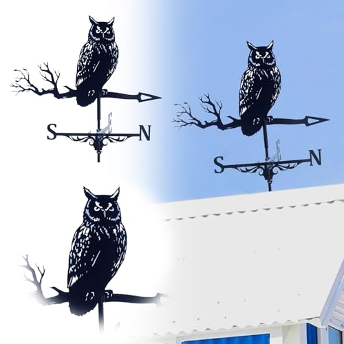 2026 - Banderuola in ferro battuto con motivo gufi, decorazione per il giardino o il (nero, 32 cm)