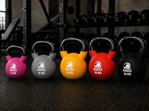 Image of Kakss Half Coating Neoprene Kettlebell (2kg to 40kg)(Proudly Made in India) (6kg, Grey)