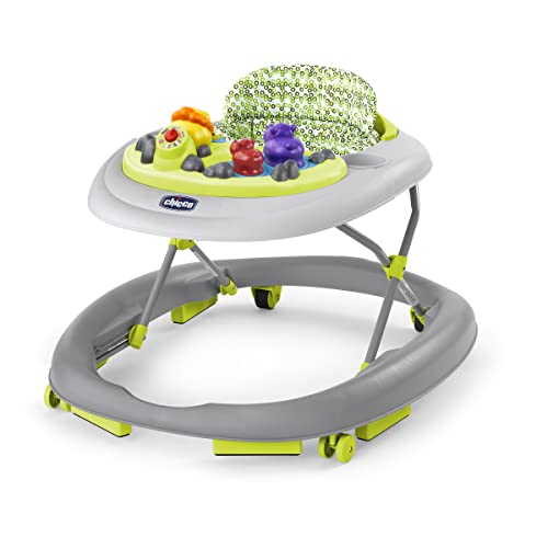 Chicco Walky Talky Foldable Baby Walker, Multilingual Play Tray with Music and Lights, 3 Height Adjustments, Brake Pads, for Children up to 26 lbs., Compact Fold, Circles/Grey/Green by Chicco - Used condition - US$72.66