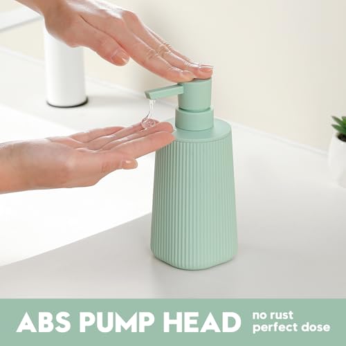 Image of Small Soap Dispenser for Bathroom and Kitchen, Modern Farmhouse Striped Style Plastic Hand Soap Dish Soap Dispenser with Pump Matte Light Green