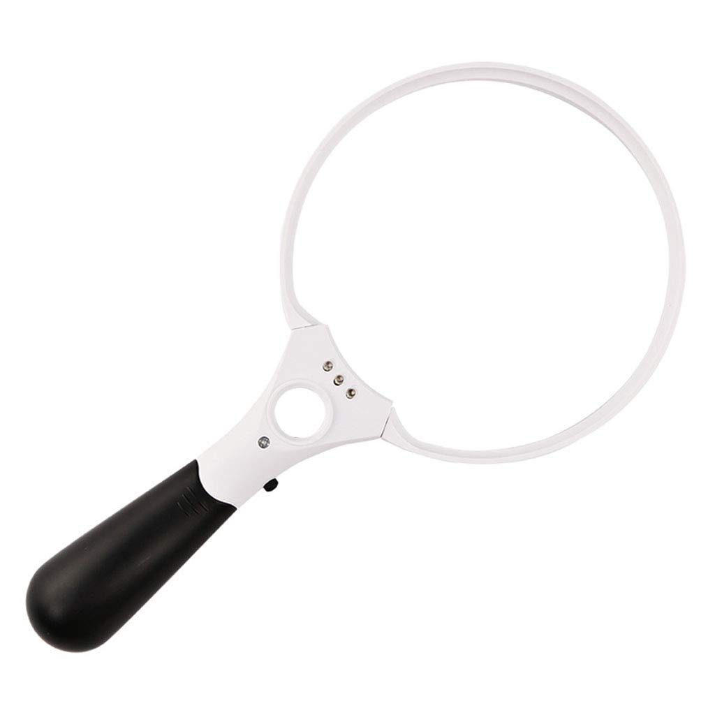 Vergrößerungsglas, Handvergrößerungsglas mit großem Durchmesser und 3 LEDs – 135/26/17 mm Durchmesser – 2x/4x/25x verzerrungsfreie Linse für Senioren, Sehbehinderte, Büch,