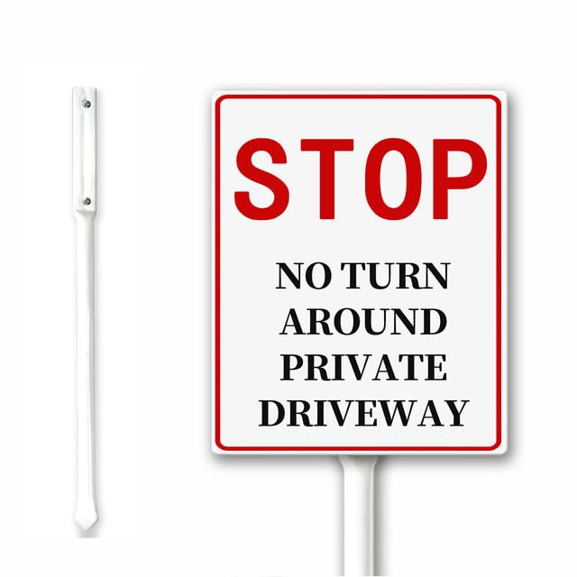 Yard Sign Parking Sgin, Parking Sign for Outdside, No Turn Around Private Driveway Sign, 12x15 CM, Set of 1, Rustproof Aluminum Sign with Stake for Yard Garden Lawn Street Road Outdoor