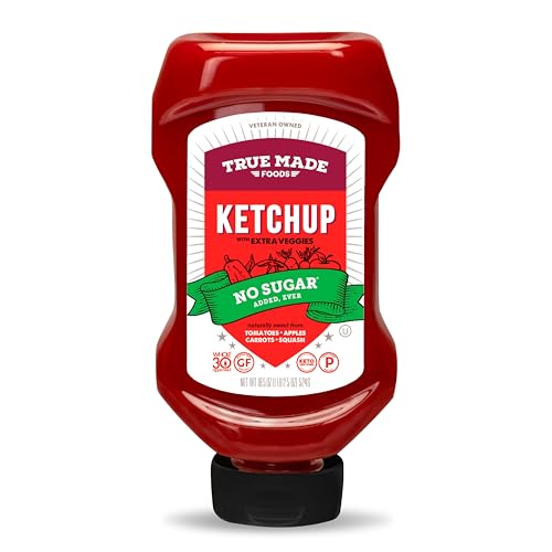 TRUE MADE FOODS Ketchup sin azúcar añadido con verduras extra, 524 ml