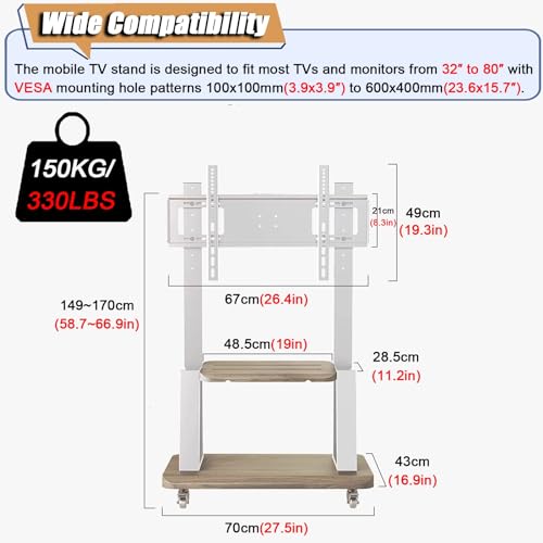 Soporte portátil para TV con ruedas ajustable en altura miniatura 2