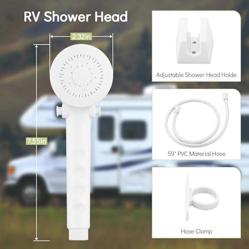 Image of RV Shower Faucet with Hose and Head, RV Outdoor Shower Kits, RV Tub Faucet with Shower Diverter Outdoor Shower Kit Fits for RV /Campers,Travel Trailer,Motorhome (Bathtub Faucet Kit, White + Gray Knob)