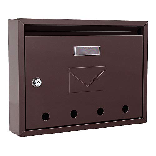 Profirst Rottner Imola Boîte aux lettres Marron Serrure à cylindre avec 2 clés en acier, 320 x 240 mm, matériel de fixation inclus Cover