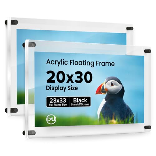 Acrylic Floating Frames Black Standoffs(2-pack) 20" x 30" Clear Acrylic Frames for Wall Mount Floating Picture Frame, Diploma Poster Certificate Hanging Photo Display Degree Prints Artwork Documents