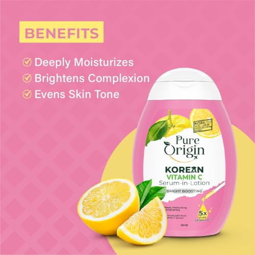Image of Pure Origin Korean Vitamin C Bright Boosting Body Lotion (Pack of 2) | For Brighter, Glowing Skin and moisturized skin | For women and men | 600 ml