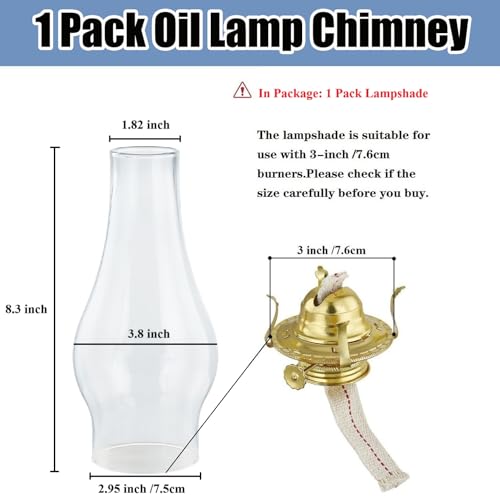 Image of Oil Lamp Chimney Replacement,3 Inch Fitter x 8.3 Inch Tall Kerosene Lamp Globe,Clear Glass Light Globe,Hurricane Lamps Globes Shade Cover,Glass Chimney for Oil Lamps for Indoor Use