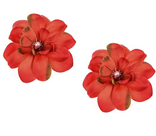 Love Sweety Hawaiian Plumeria Pearl Hair Clips Flower Barrettes for Beach Party (2pc Red)