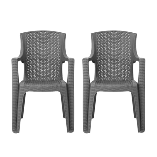 simpa - simpa Stackable High Back Plastic Rattan Effect Garden Chairs - Grey Set of 2