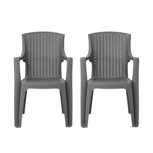simpa Stackable High Back Plastic Rattan Effect Garden Chairs - Grey Set of 2
