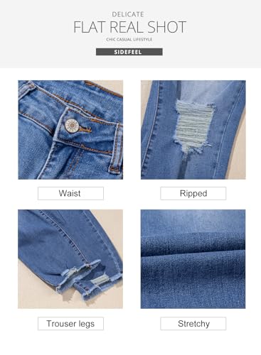 Sidefeel Women's Boyfriend Jeans Stretchy Ripped Distressed Zimbaplatinum Denim Pants Size 4-183
