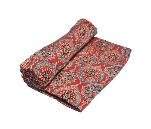 Image of Ethnics of Kutch Women's Ajrakh Modal Silk Natural Dye Hand Block Print Unstitched Kurta Fabric Mtr Length (2.5 Mtrs - Red 07B03L)