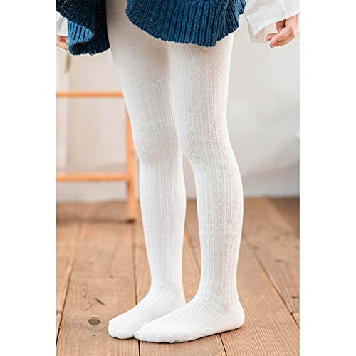 Knit Tights for Kids Girls Toddler Transition Ballet Leggings Soft Footed Dance Pantihose School (White, 4-6 Years)2