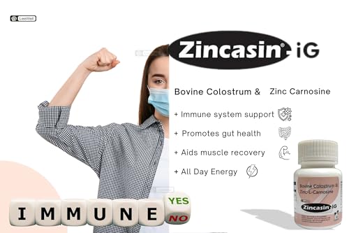 Image of Zincasin -iG Zinc L Carnosine Complex with Bovine Colostrum Powder 500mg | for Intestinal Permeability Support, Stomach Lining, Immunity Booster, Digestive Tract | Leaky gut | Gut Health supplements - 30 Vegetarian Capsules