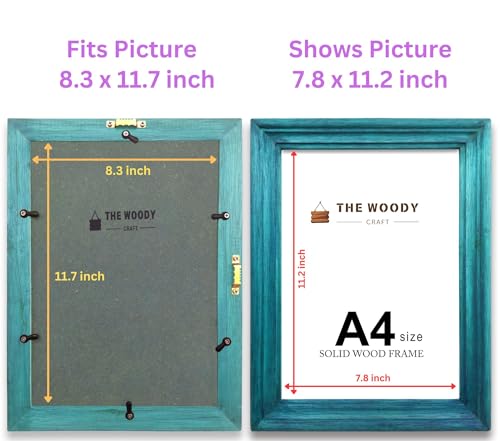 Image of A4 size Frame | Wall Photo Frame | Small picture Frame | Yellow Wood Frame for Wall | Bright & Stylish Wall Decor (A4, 8.3x11.7 inch, Yellow)