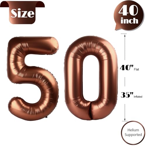 Image of Dark Brown Number 50 Balloon 40 inch, 50 Number Balloons, 50th Dark Brown Birthday Decorations, 50 Year Old Women Men Party Supplies