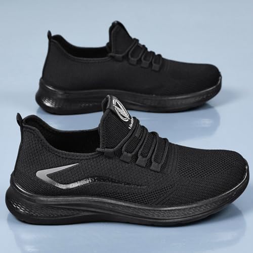 Męskie buty sportowe modne nowy wzór siatka oddychające i wygodne płaskie dno gruba podeszwa antypoślizgowe buty na co dzień męskie skarpetki do sneakersów rozmiar 9-11, Czarny, 38 EU