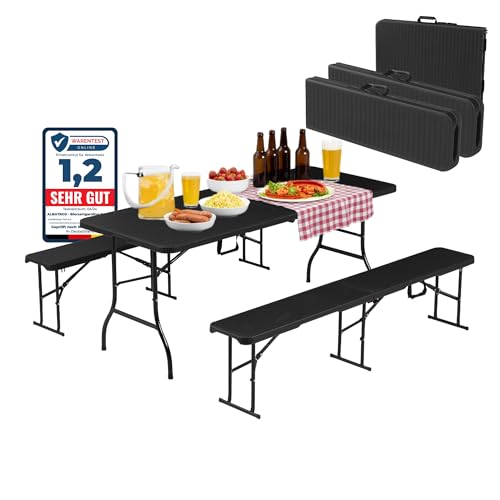 ALBATROS Bierzeltgarnitur 3-teilig klappbar | Stabiler Klapptisch 300 kg & 2 Bierbank 500 kg | Biertischgarnitur für 10 Personen | Camping Tisch Outdoor | Biertisch 182 cm | Garten Möbel Set