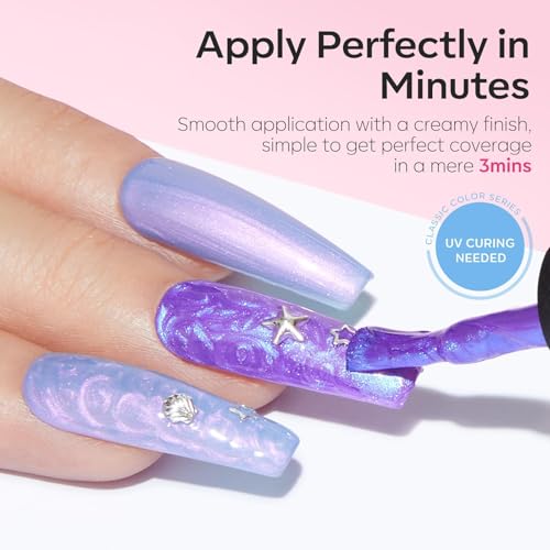 modelones Pearl Gel Nail Polish Set, 6 Colors Ocean Shimmer White Hot Pink Purple Blue Green Mermaid Glitter Gel Polish Soak Off Nail Drawing Swirl Shell Thread Effect DIY Gift