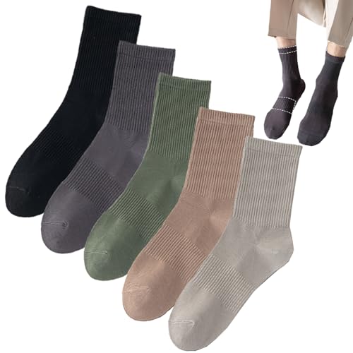 Mens Breathable Dress Socks,Cotton Athletic Crew Socks for Men,Casual Classic Plain Colors 5 Pairs