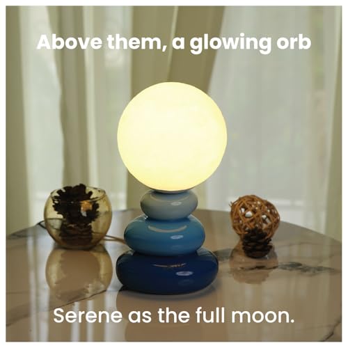 Image of Moon Lamp with Ceramic Stone Base | Decorative Moon Inspired Design | Home Decoration Items for Living Room & Bed Side Table | Birthday Gifts for Wife, Women & Girlfriend (Celeste)