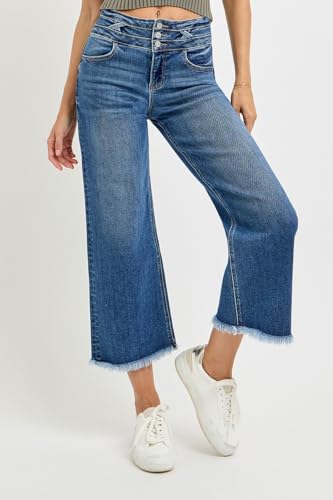 Dreamkue-Risen Women's High Rise Crop Wide Leg Jeans with Wide Waistband Detail Stretch Denim4