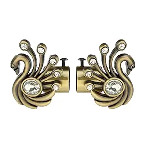 SPOTBIA Peacock Shaped Metal Curtain Bracket Rod Pocket Finials Window Rod Support Fittings, Curtain Rod Holder (Pack of 2, Antique)