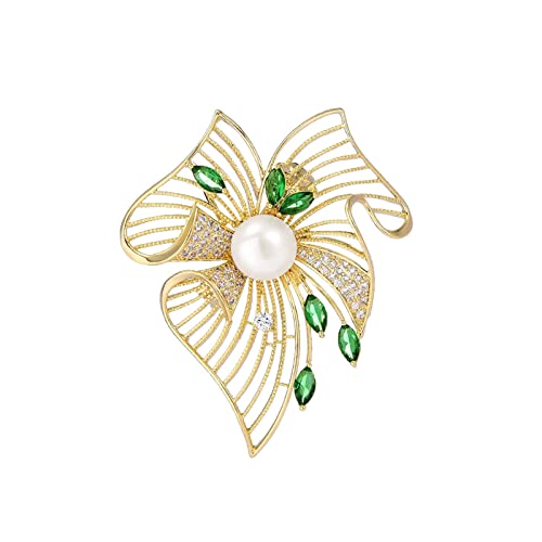 Broche en perles cadeau idéal de mariage avec motif feuilles creuses pour femme