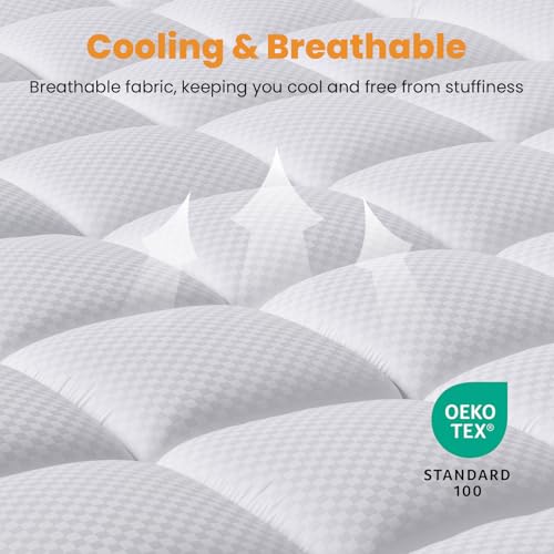 MATBEBY Full Size Mattress Pad - Cooling Breathable Mattress Topper, Quilted Fitted Mattress Protector, Pillow Top Mattress Cover with 8-21" Deep Pocket, Soft, Machine Washable, White, 54x75 Inches