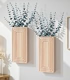 FancyPlus Wooden Wall Planter Vase, 2 Pack Natural Wood Hanging Vases with Fake Eucalyptus for Indoor Modern Boho Farmhouse Wall Art Decor for Home Indoor Kitchen Modern Farmhouse Bathroom