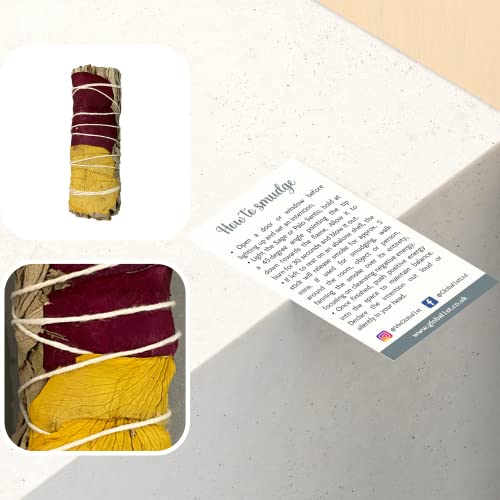 VIE Sage Smudge Stick 4" (White Sage, Red and Yellow Rose Petals 4"), Natural - Image 3