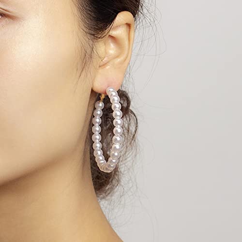 Image of Young & Forever Gift Gold Plated Brass and Simulated Beaded Pearl Hoop Earrings for Women /Girls