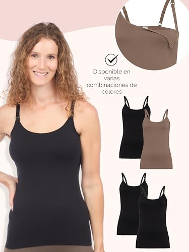 Herzmutter Tops de Lactancia Costuras - Lote de 2 - función Lactancia fácil - prácticos Cierres de Clip - Tops para Lactancia - Lactancia - 5320 (XL-XXL, Negro/Topo)