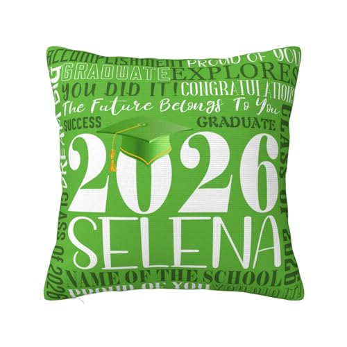 YMDLQDP Custom Graduation Pillowcase with Name & Name of School Customized Pillow Cover with Class of 2026 for Daughter Son High School Students & College Students(Green)