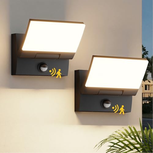 lundwa Motion Sensor LED Outdoor Wall Light 2-Pack, Rotatable...