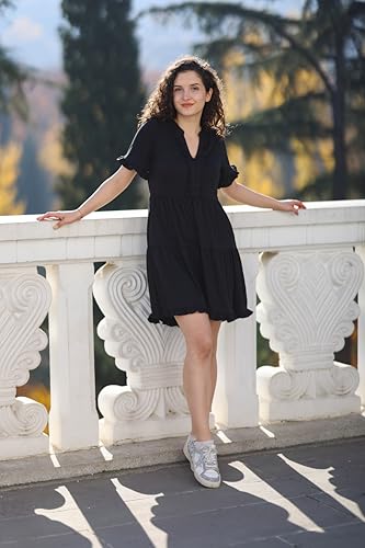 Dokotoo Womens Dresses 2025 Summer Spring V Neck Short Sleeve Casual A Line Flowy Swing Shift Dress Mini Dress4