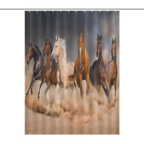 Rideau de douche cheval 140x183 cm en polyester imperméable lavable avec 12 crochets