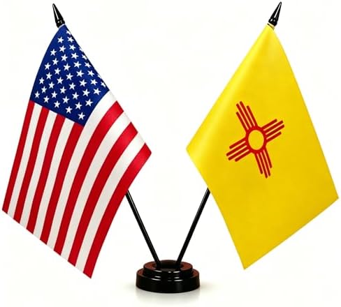 Zigvert America & New Mexico Twin Desk Flag 8 x 5 Inches American & New Mexico Deluxe Desk Flag Set image 2