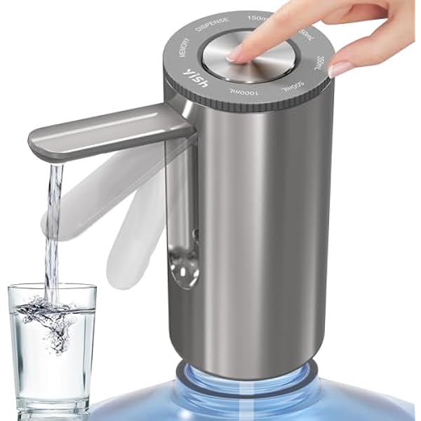 YISH Elektryczny Dystrybutor Wody, Pompa do Butelek USB Ładowana, Automatyczny Dozownik Wody do Butli 1-5 Galonów (3,8-18,9L), Przenośny dla Domu, Biura, Kempingu