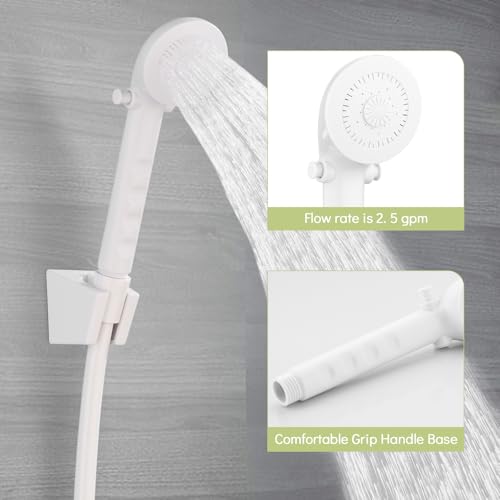 Image of RV Shower Faucet with Hose and Head, RV Outdoor Shower Kits, RV Tub Faucet with Shower Diverter Outdoor Shower Kit Fits for RV /Campers,Travel Trailer,Motorhome (Bathtub Faucet Kit, White + Gray Knob)